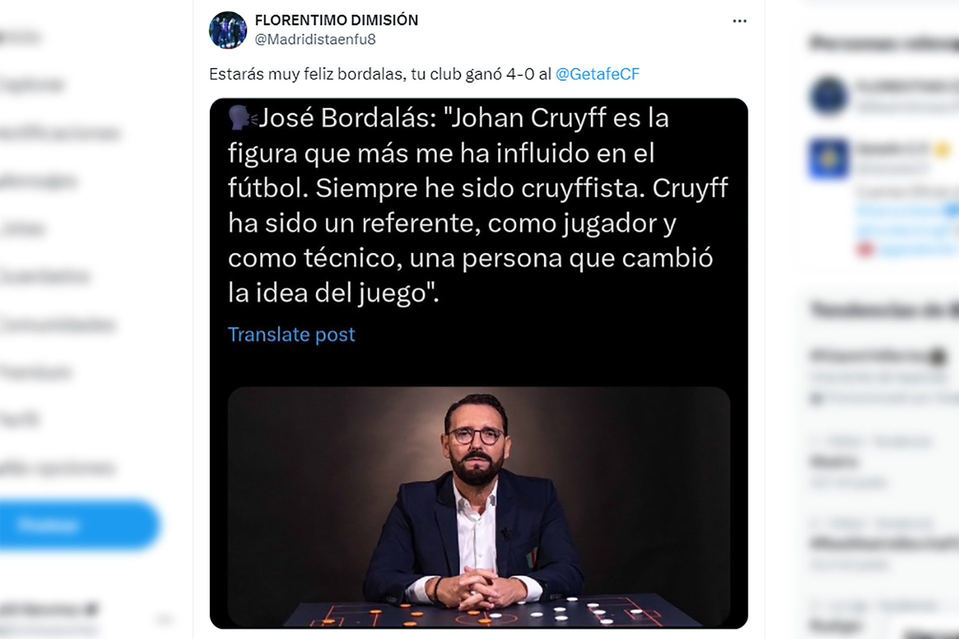 Bordalás, el gran seguidor de Cruyff