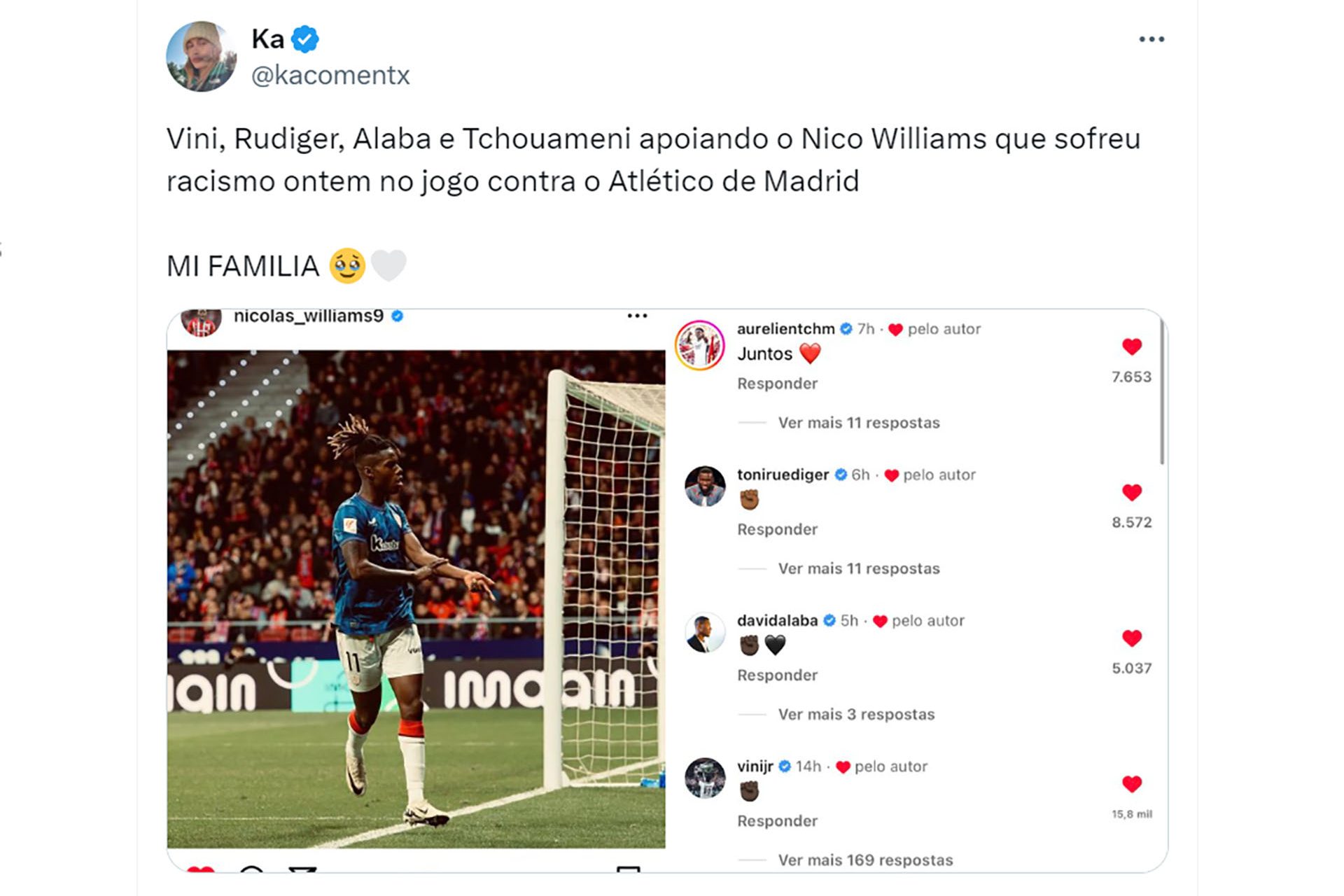 Lluvia de apoyos al jugador del Athletic