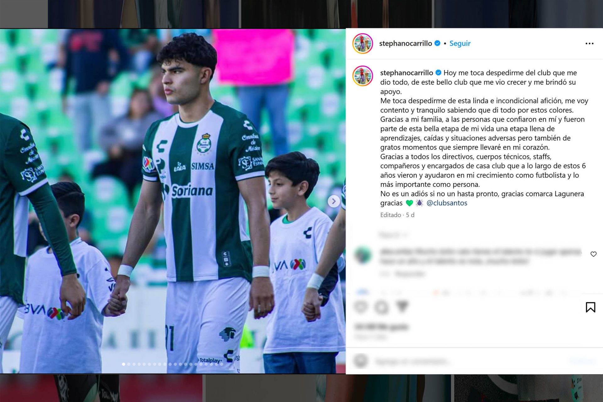 Emotivas palabras de despedida en su adiós al Santos